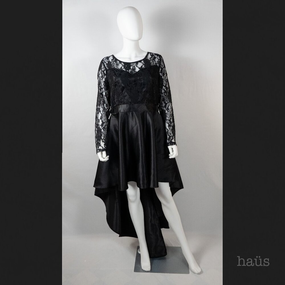 Black Satin & Lace High low Dress